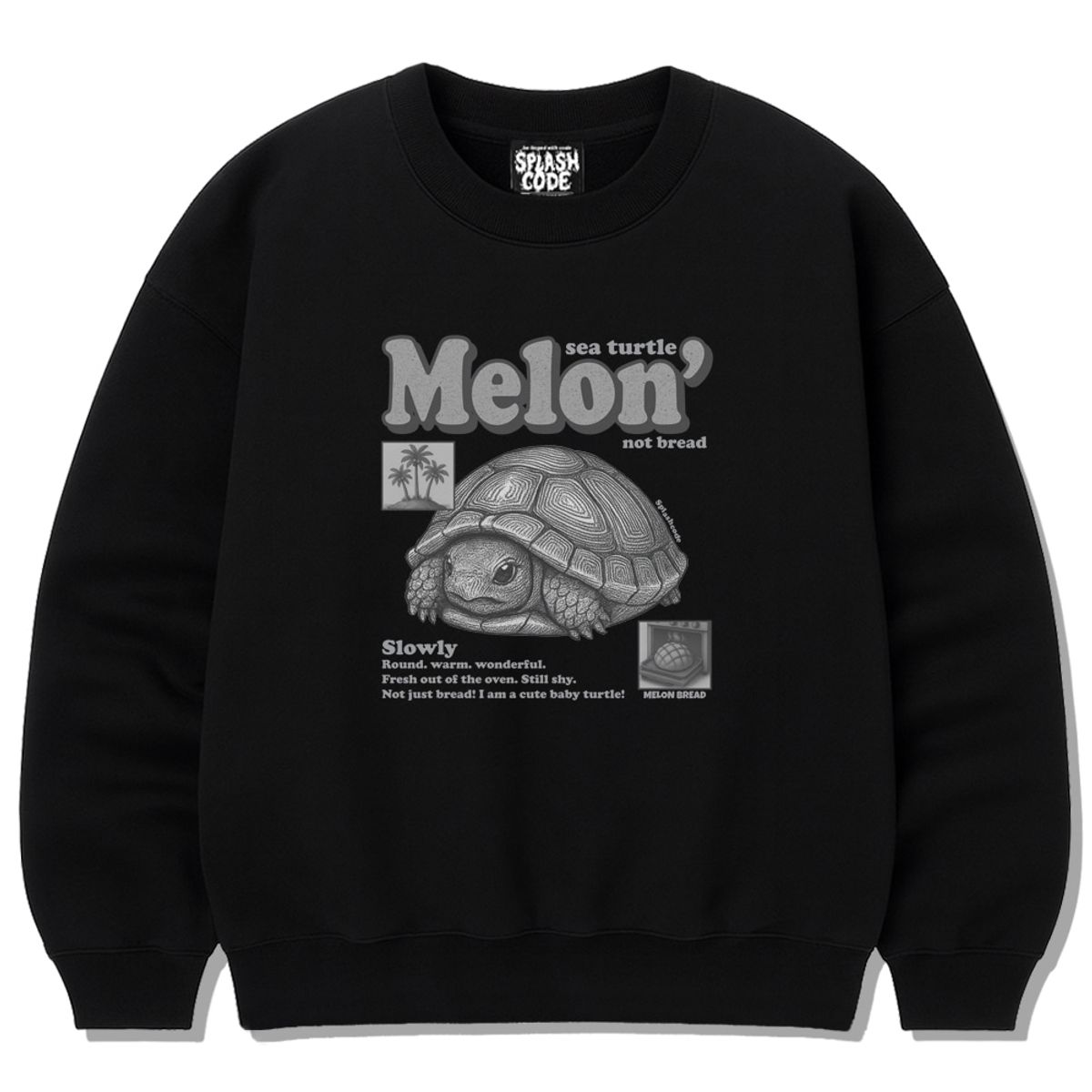 스플래시코드(SPLASHCODE) 헤비 크루넥 맨투맨 블랙 - 메론빵(Melon Bread)