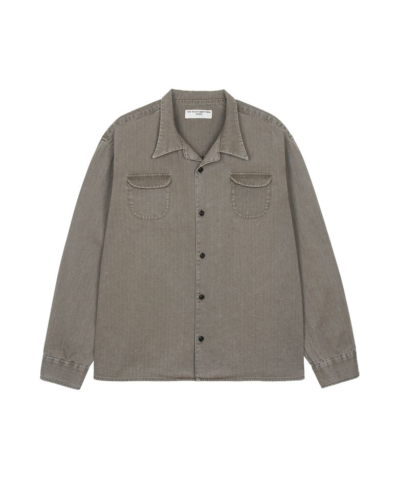 Washed open-collar shirt, brown