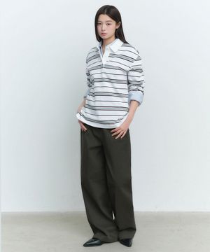 우먼즈 릴렉스드 멀티 스트라이프 럭비 셔츠 [화이트]