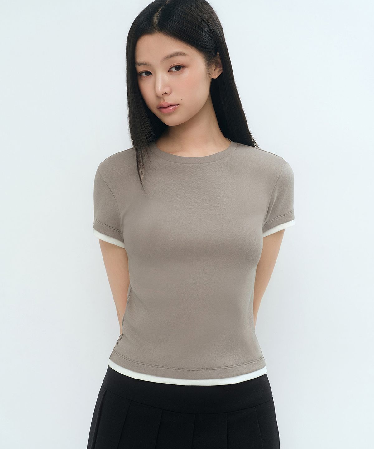 무신사 스탠다드 우먼(MUSINSA STANDARD WOMAN) 우먼즈 레이어드 헴 슬림 티셔츠 [더스티 베이지]