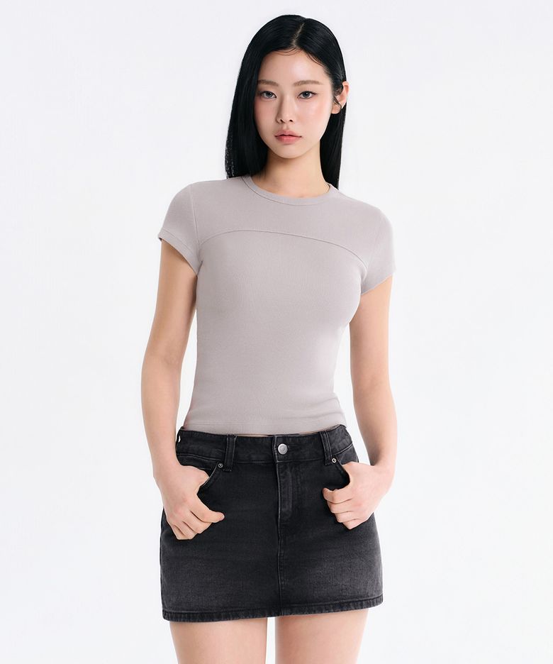우먼즈 리브드 피그먼트 슬림 티셔츠 [애쉬 그레이]