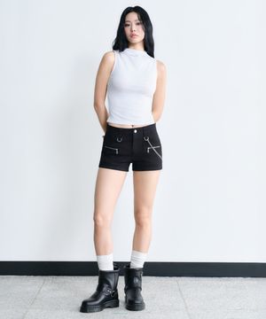 우먼즈 드레이프 후디드 슬리브리스 탑 [화이트]