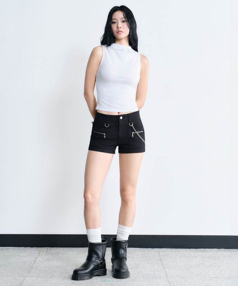 우먼즈 드레이프 후디드 슬리브리스 탑 [화이트]