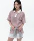 우먼즈 멀티 스트라이프 반소매 럭비 셔츠 [핑크]