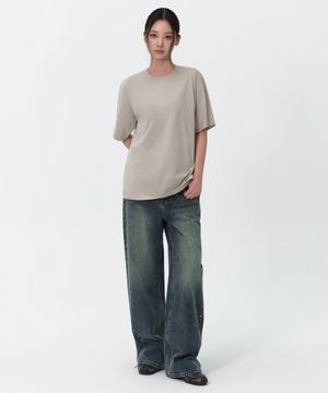 우먼즈 오버사이즈 크루 넥 티셔츠 [머쉬룸]