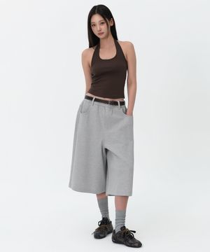 우먼즈 더블 니트 데님 디테일 버뮤다 스웨트 팬츠 [미디엄 그레이]