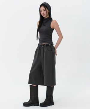 우먼즈 더블 니트 데님 디테일 버뮤다 스웨트 팬츠 [딤 그레이]