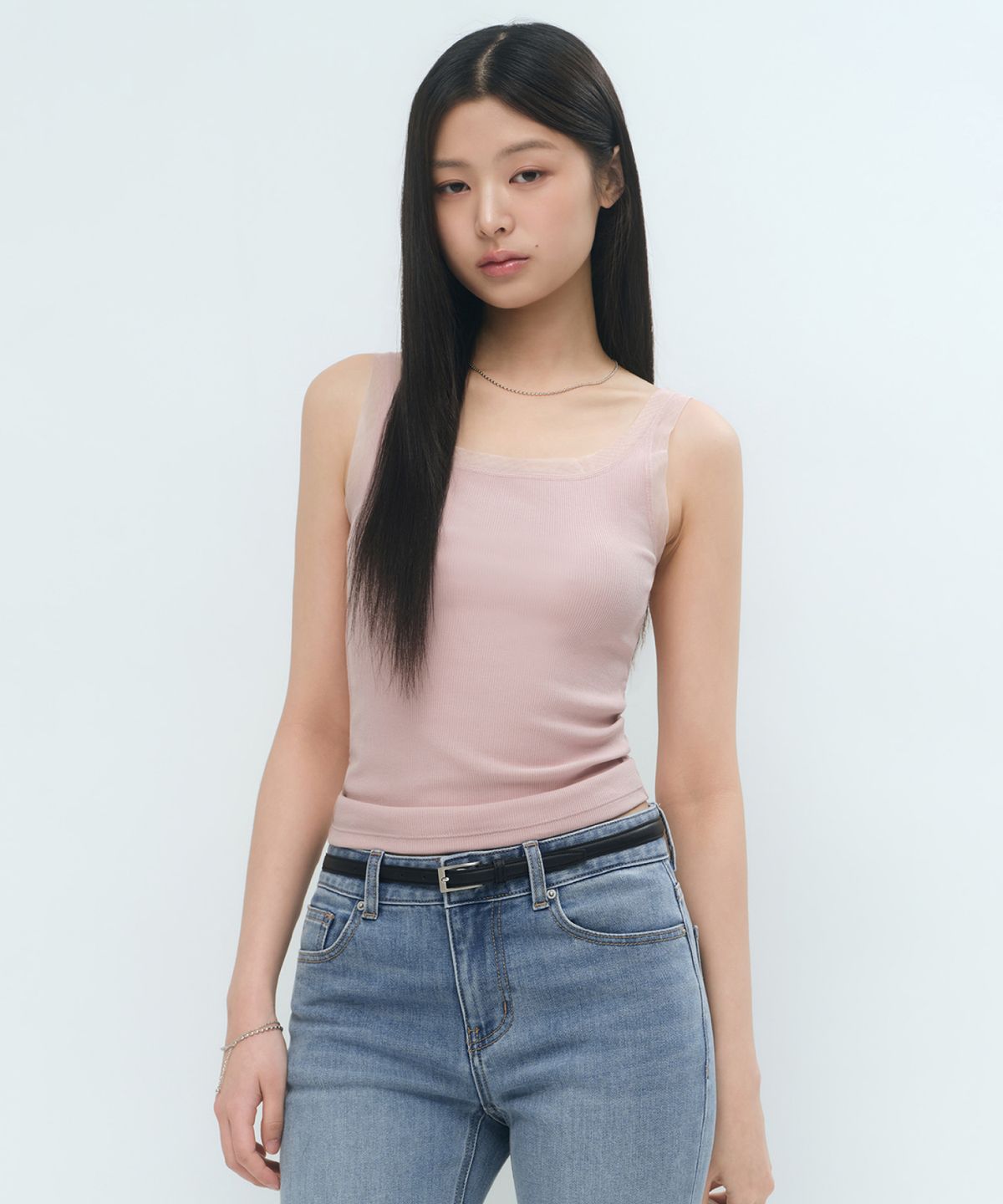 무신사 스탠다드 우먼(MUSINSA STANDARD WOMAN) 우먼즈 메시 트림 탱크 탑 [스모크 핑크]