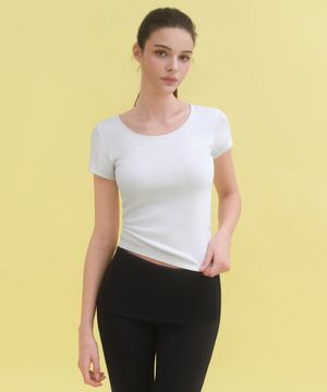 우먼즈 슬림 스쿱 넥 캡 슬리브 티셔츠 [화이트]