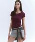 우먼즈 슬림 스쿱 넥 캡 슬리브 티셔츠 [플럼]