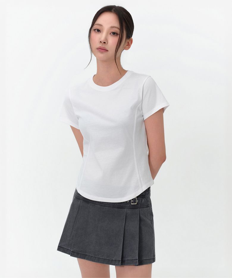 우먼즈 라운드 헴 티셔츠 [화이트]