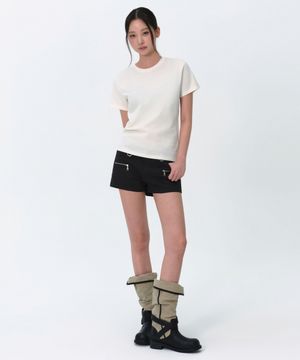 우먼즈 플레인 크루 넥 티셔츠 [크림]