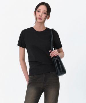 우먼즈 플레인 크루 넥 티셔츠 [블랙]