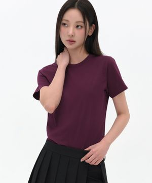 우먼즈 플레인 크루 넥 티셔츠 [버건디]