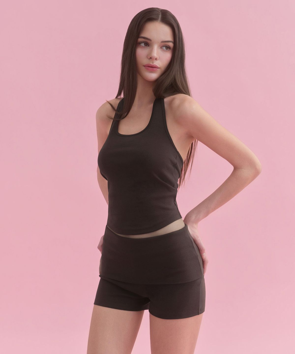 무신사 스탠다드 우먼(MUSINSA STANDARD WOMAN) 우먼즈 턴 다운 마이크로 저지 쇼츠 [다크 브라운]
