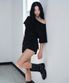 우먼즈 릴렉스드 오프숄더 티셔츠 [블랙]