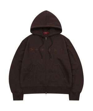 Star Hoodie Zip Up Brown