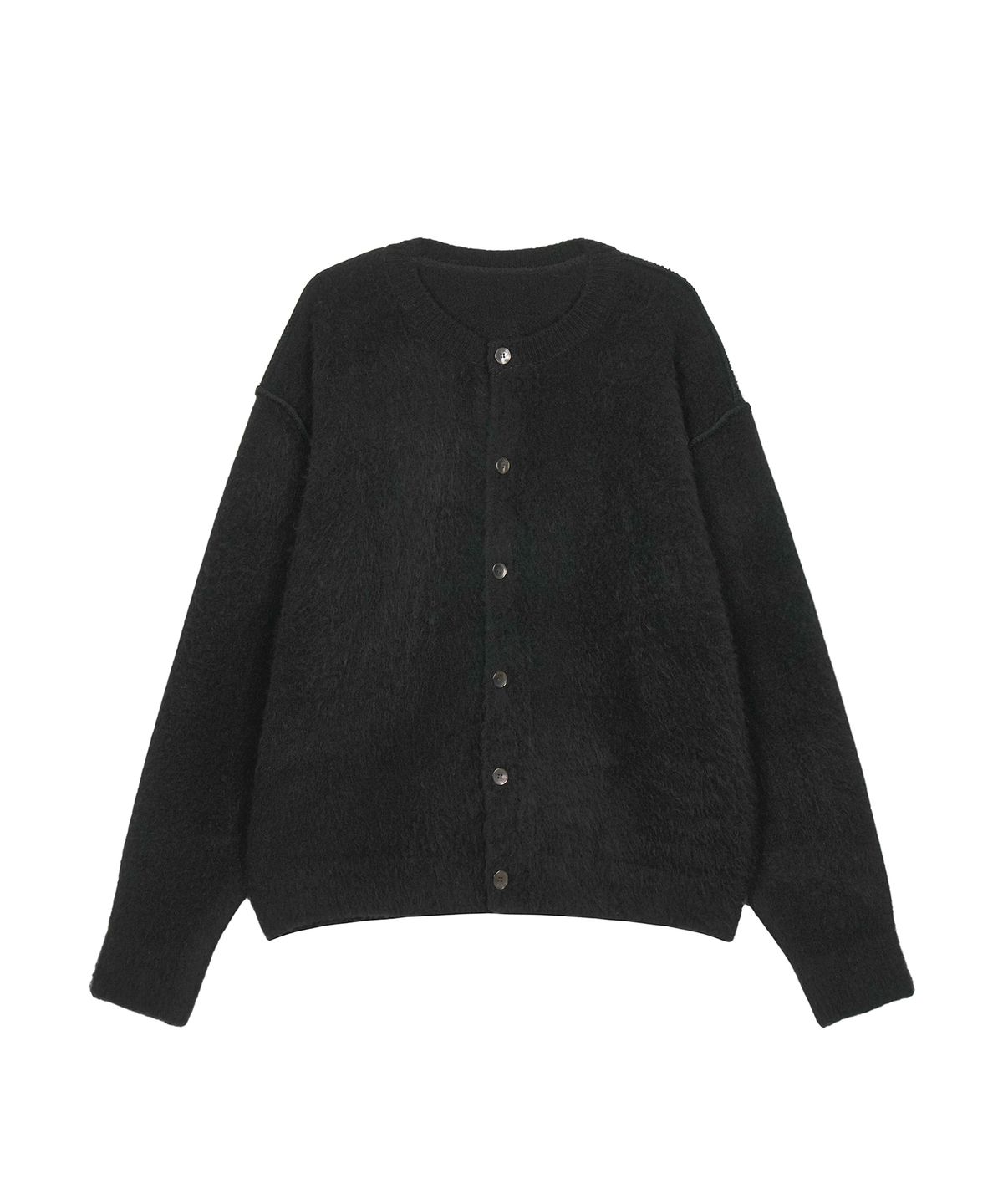 구보(GUVO) Out seam round-neck cardigan, black