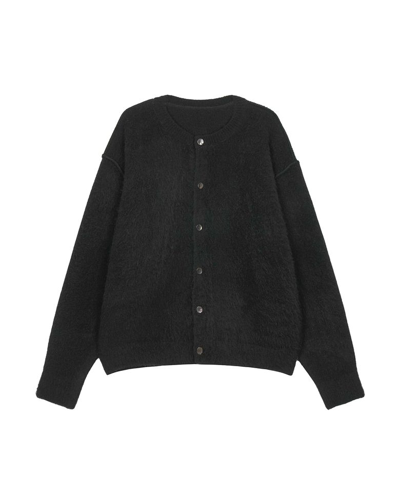 Out seam round-neck cardigan, black
