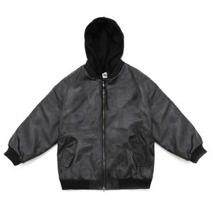 레더 오버핏 후드 점퍼