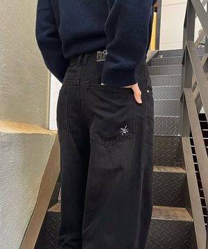 컷팅 워시드 데님 팬츠_블랙