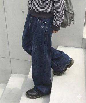 컷팅 워시드 데님 팬츠_다크블루