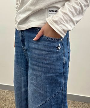 컷팅 워시드 데님 팬츠_미디움블루