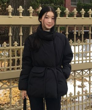 주머니 장식 벨트 하이넥 구스다운 OP6XMA690