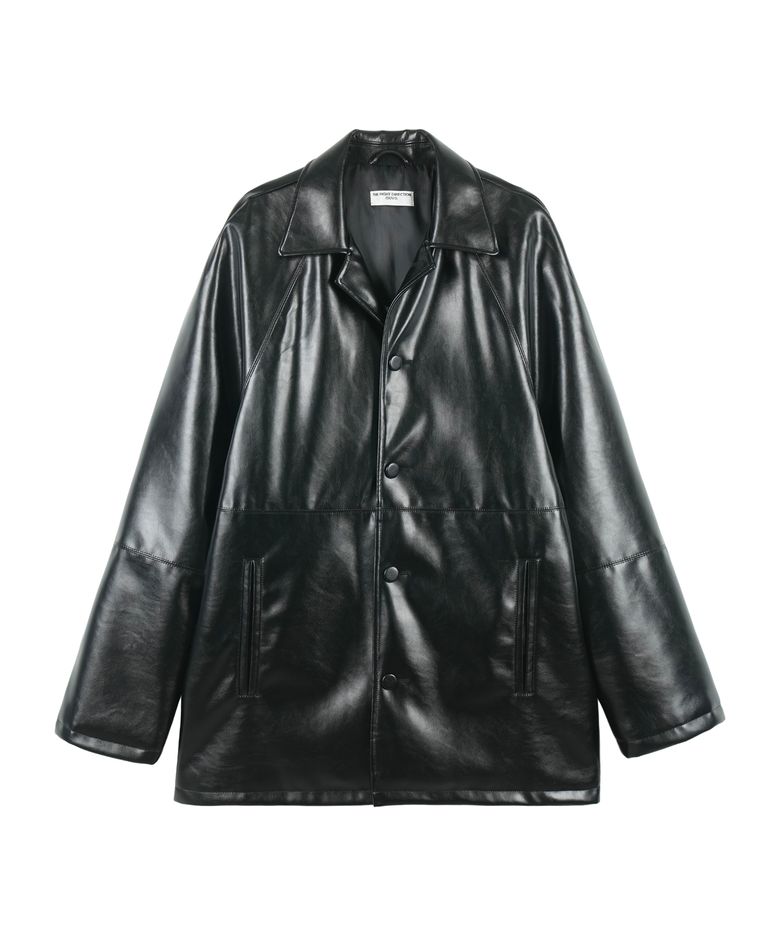 Faux leather raglan coat