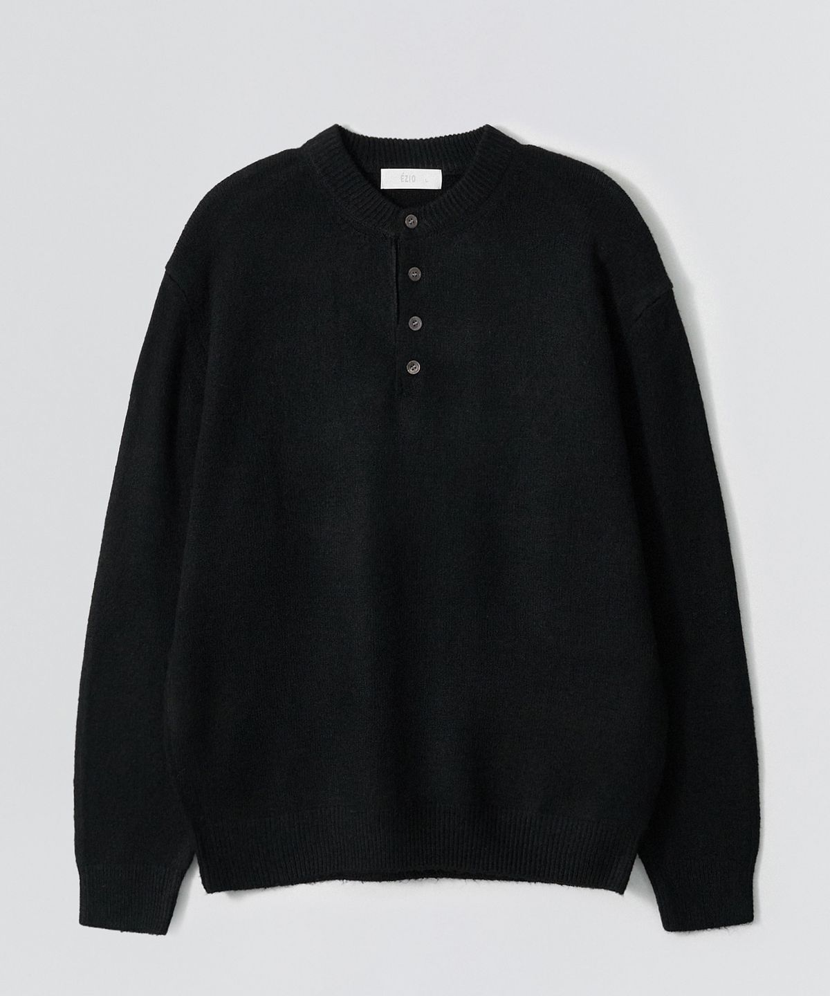 이지오(EZIO) Henley Neck Wool Blend Knitwear_Black