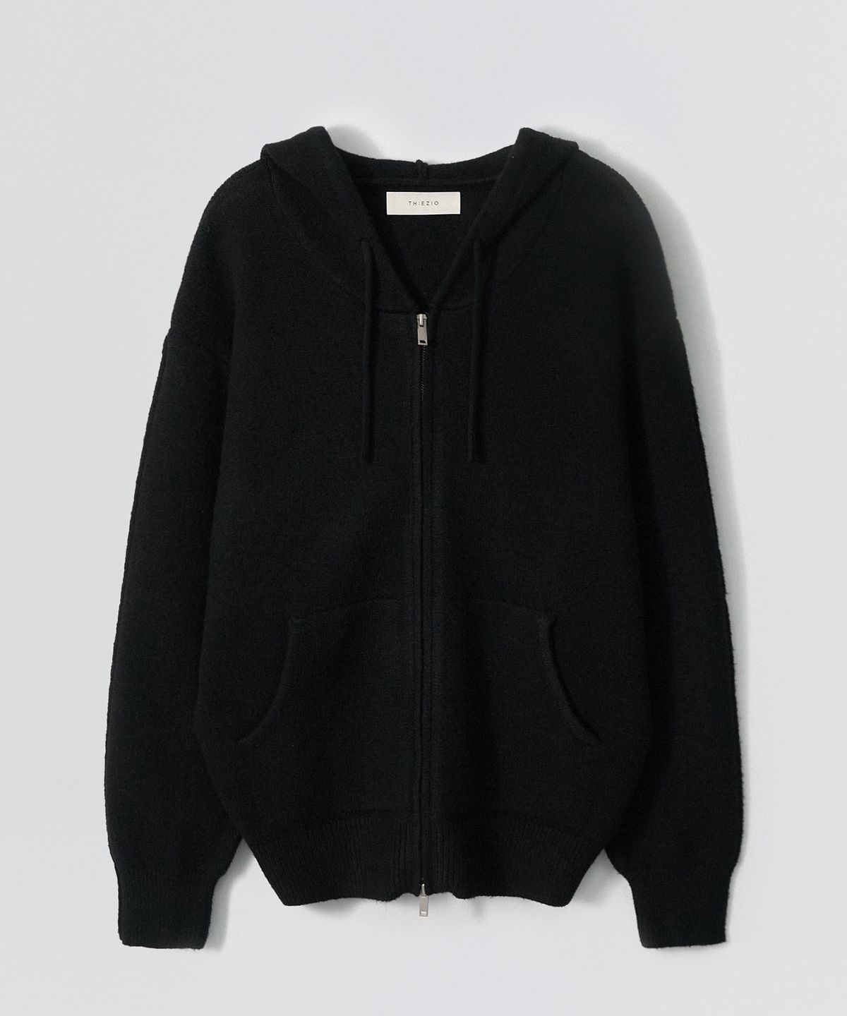 이지오(EZIO) Cozy Wool Blend Hooded Zip-Up knitwear_Black