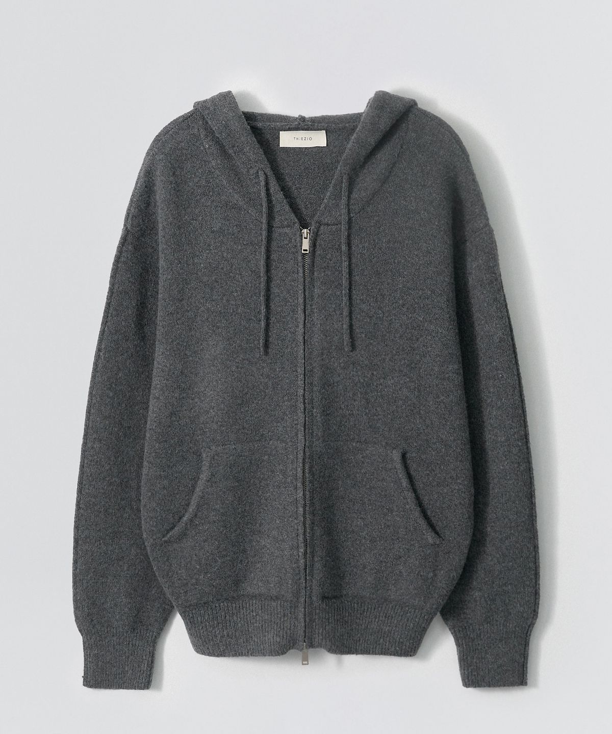 이지오(EZIO) Cozy Wool Blend Hooded Zip-Up knitwear_Charcoal
