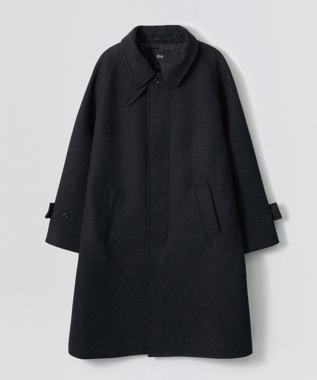 이지오(EZIO) Wool Blend Balmacan Coat_Charcoal