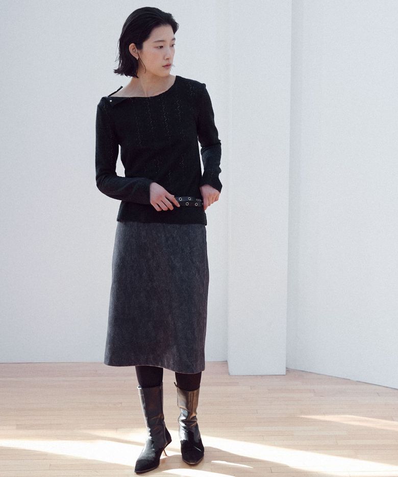 SUEDE MIDI SKIRT(CHARCOAL)