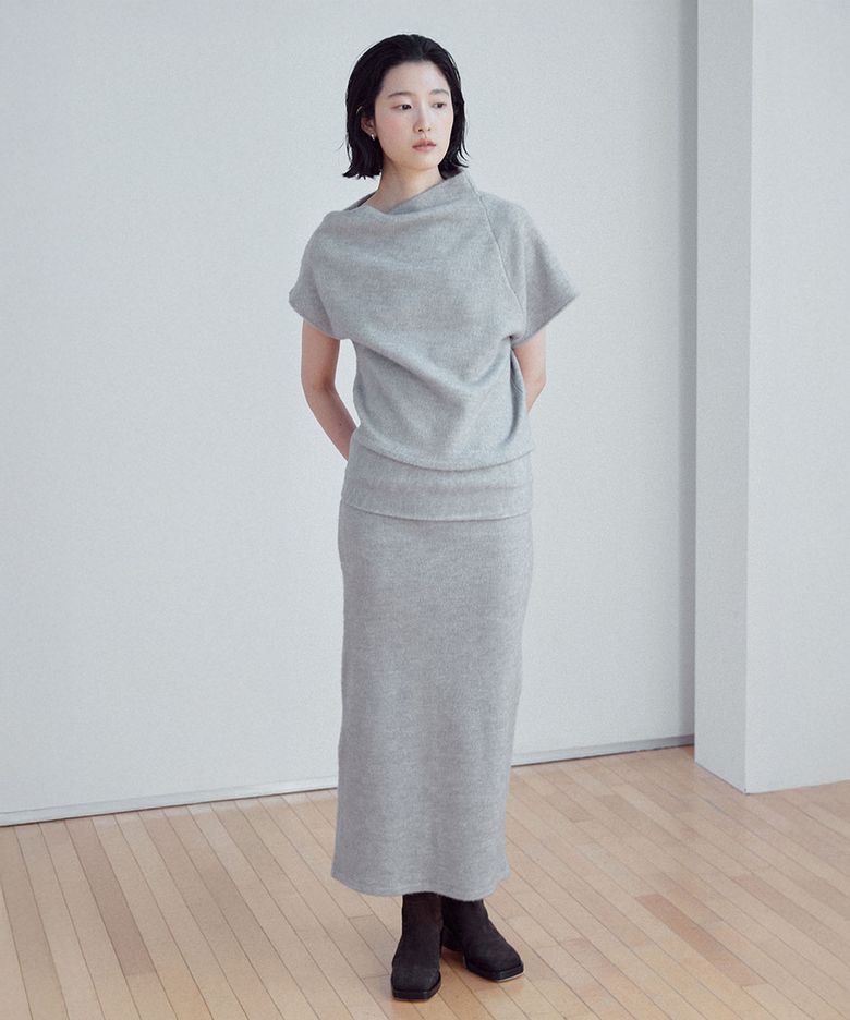 HAIRY LAYERED LONG SKIRT(GREY)