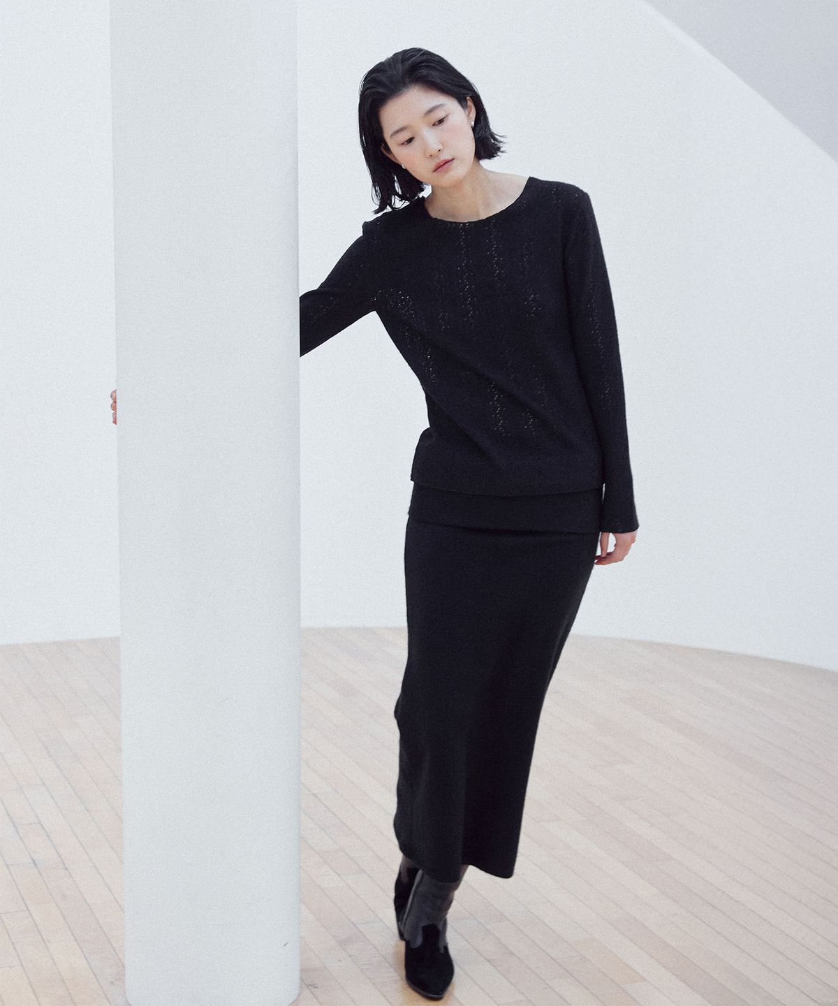 유토시스(EUTOSIS) HAIRY LAYERED LONG SKIRT(BLACK)