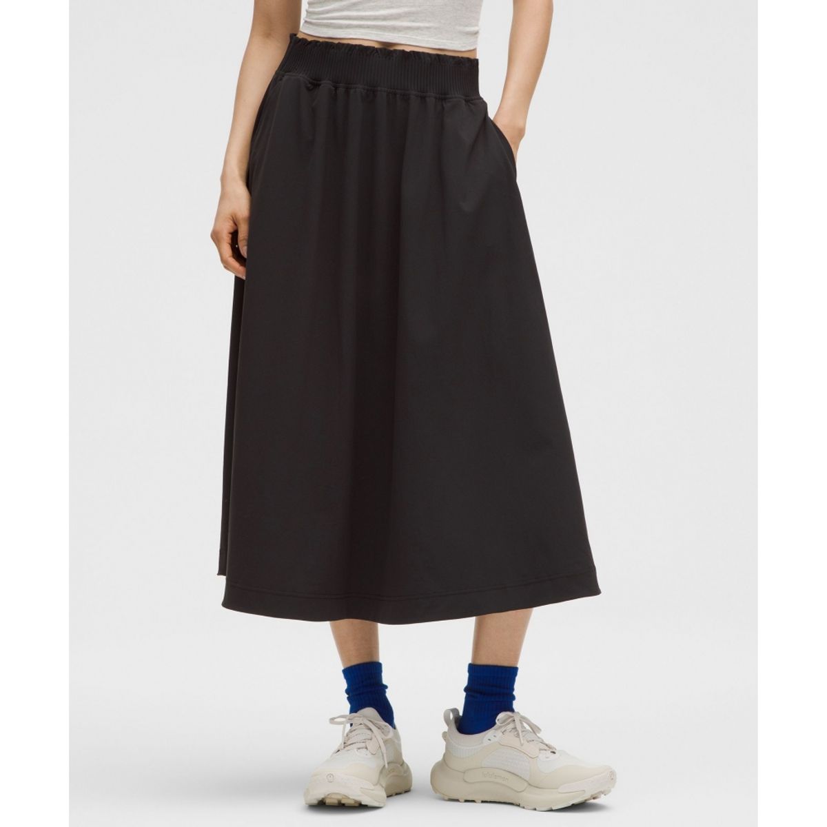 룰루레몬(LULULEMON) 스트레치 우븐 러플 웨이스트 미디스커트  BLK