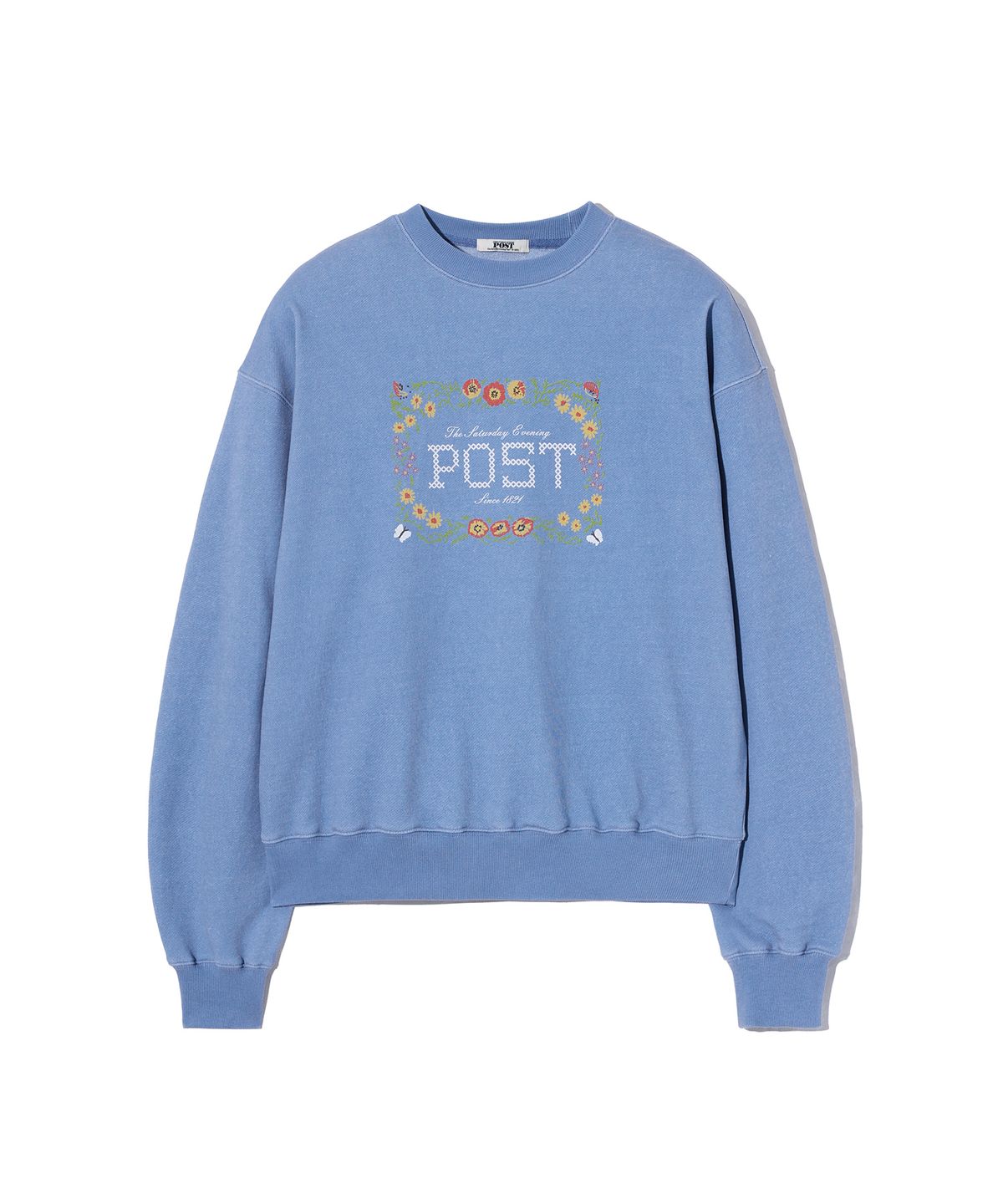더 새터데이 이브닝 포스트(THE SATURDAY EVENING POST) Flower Cross-Stitch Graphic Sweat shirt_Light Blue