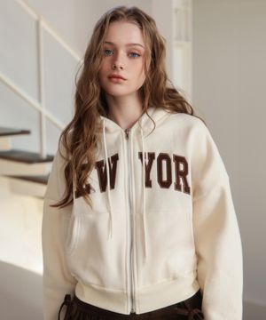 뉴욕 자수 양기모 후드 집업