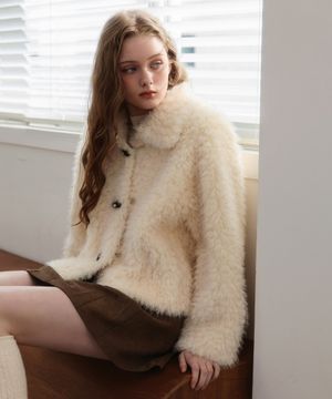 시어링 토글 버튼 퍼 자켓