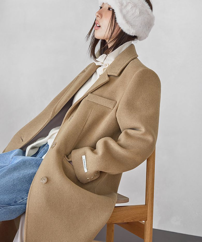 BASIC COLLAR SINGLE WOOL COAT, CAMEL