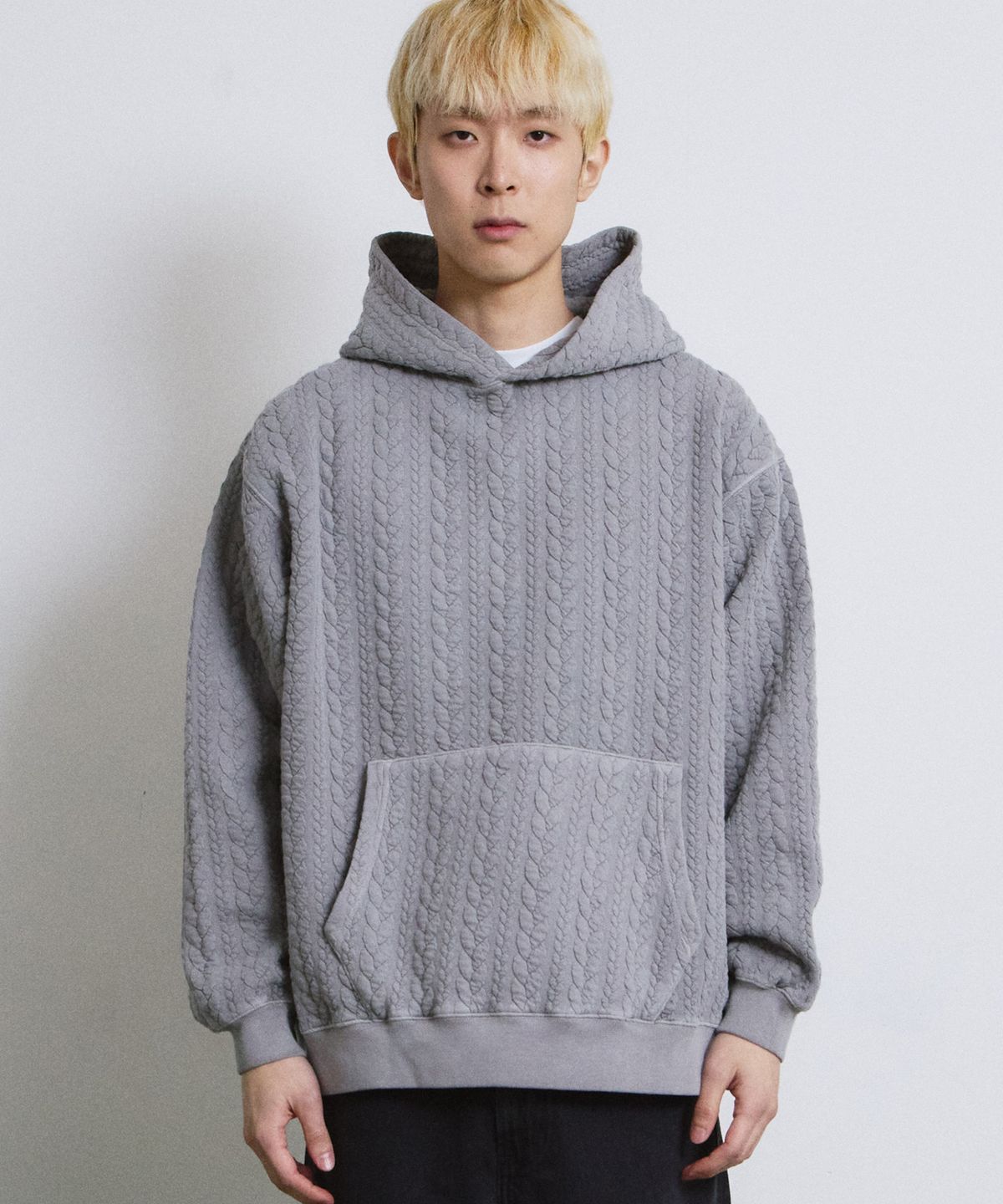에이던엠(ADERNM) GRANPA COZY CABLE  HOODIE (GRAY)