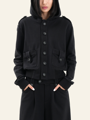 버튼업 집업 후드 자켓 (블랙)