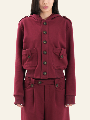 버튼업 집업 후드 자켓 (버건디)