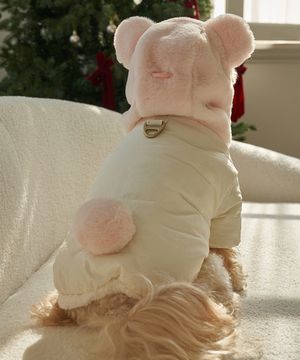 강아지 겨울 하네스옷 테디 포근 패딩 핑크