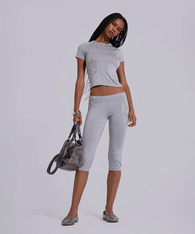 (W) 스터디드 그레이 말 카프리 레깅스 그레이 STUDDED GREY MARL CAPRI LEGGINGS GREY