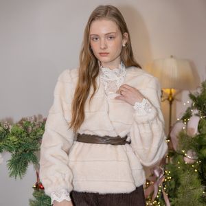 DD_Elegant belt fur short coat_IVORY