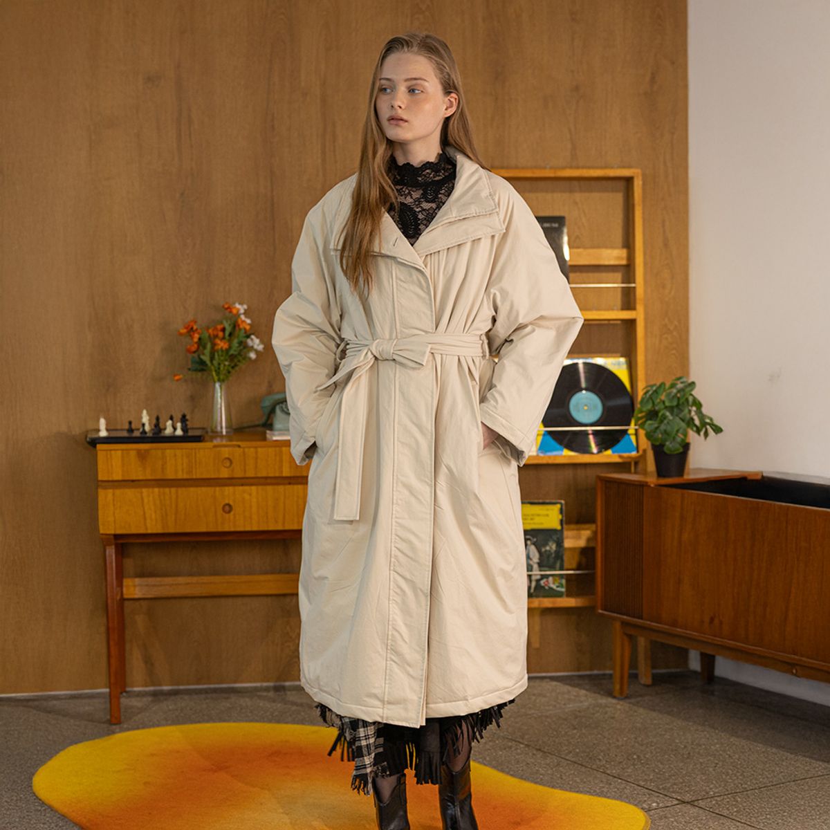 던드롭(DUNDROP) DD_Belted long puffer coat_2color