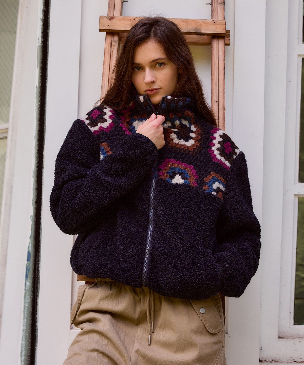 스튜디오앤파르크(STUDIO&PARC) Crochet Fleece Jacket_Navy