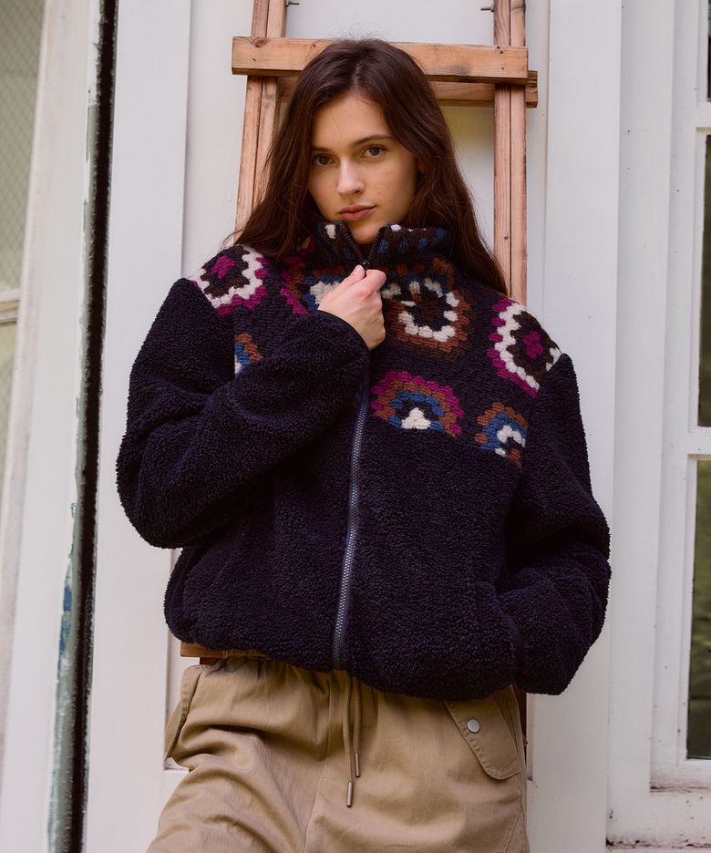 Crochet Fleece Jacket_Navy